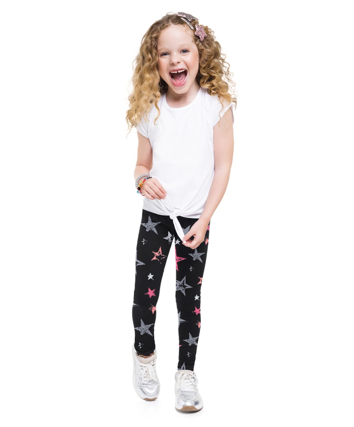 Calça Legging Infantil menina de cotton com estampa de estrela Básicos  Brandili | Brandili - brandili