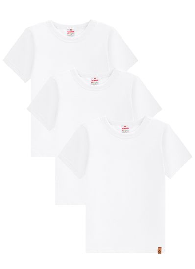 Kit infantil menino de camisetas básicas brancas em malha Brandili - 3
