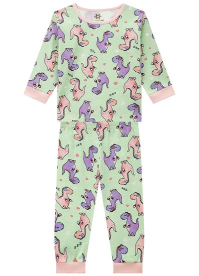 Pijama infantil menina com estampa de dinossauro Brandili - 3