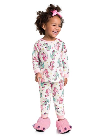 Pijama infantil menina com estampa de dinossauro Brandili - 1