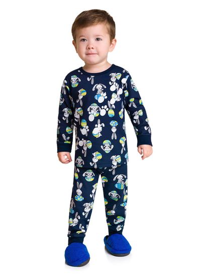 Pijama infantil unissex com estampa de coelhinhos que brilha no escuro Brandili - 1