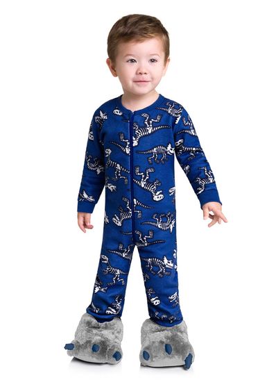 Pijama macacão infantil menino de dinossauro Brandili - 1