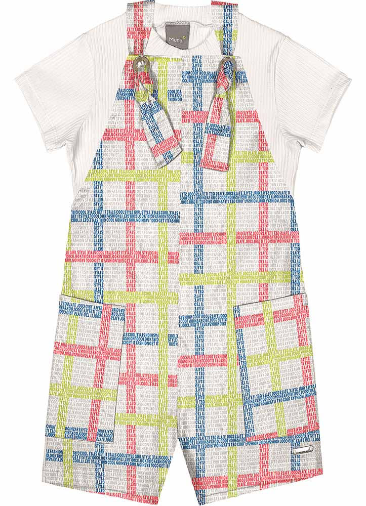 jardineira e blusa infantil menina quadriculada Mundi