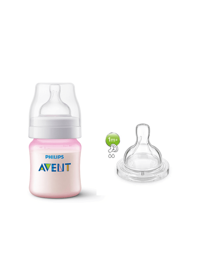 Kit Mamadeira ANTI-COLIC Avent 125ML + Bico 2 - SCD809/24 - Rosa