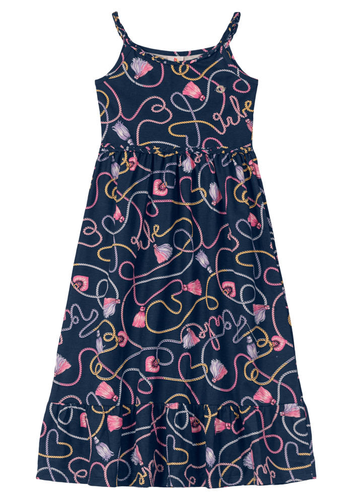 Vestido longo infantil menina em malha Brandili