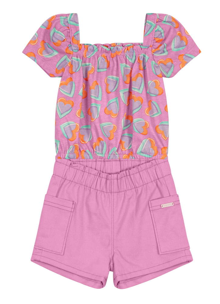 Conjunto com blusa cropped infantil menina Brandili