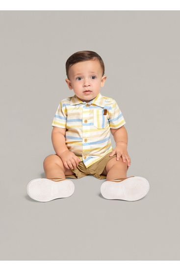 Conjunto com camisa tricoline infantil menino Mundi - P