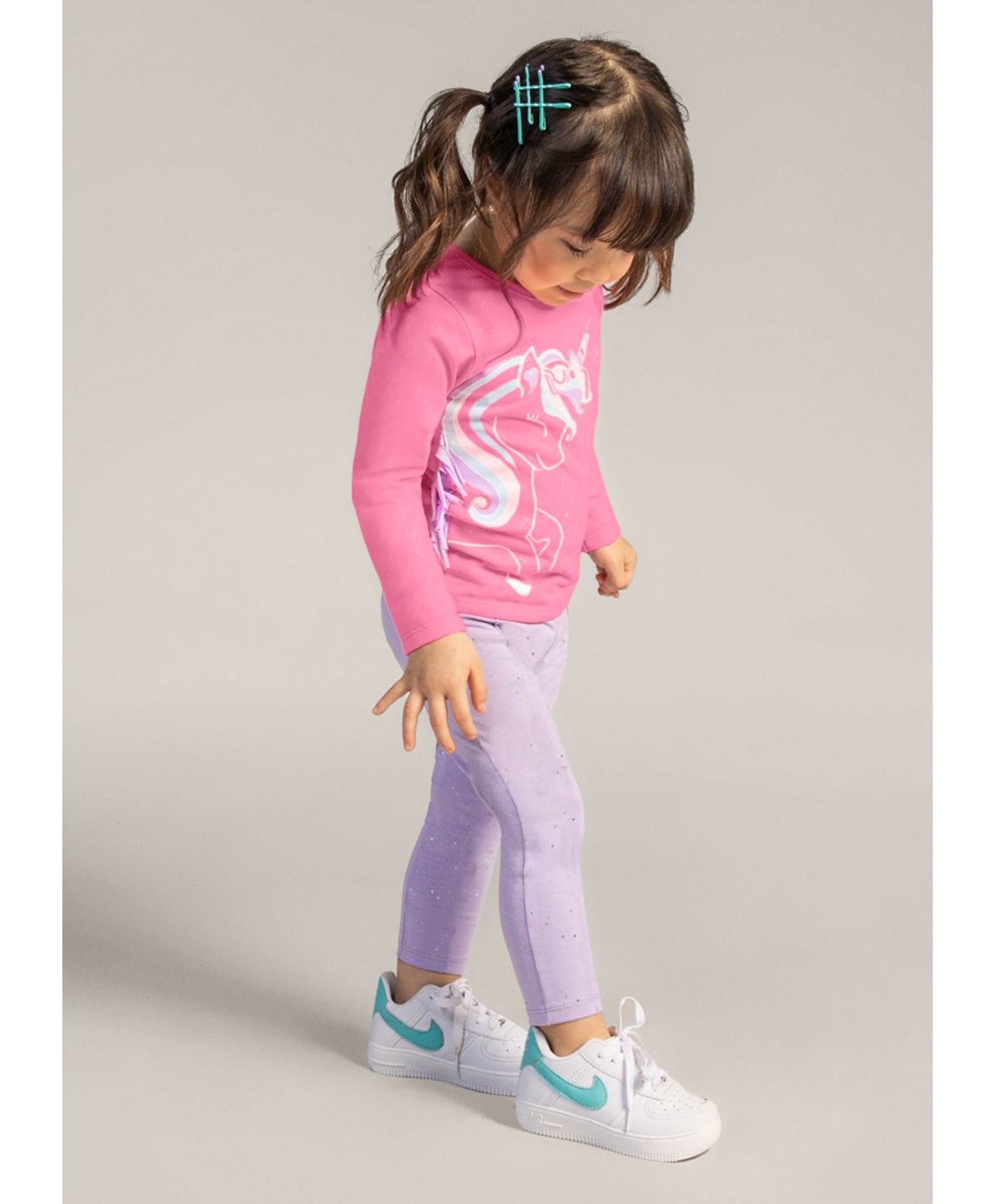 Calça Legging Infantil em Cotton com Glitter - Tam 5 a 14 Anos Preto