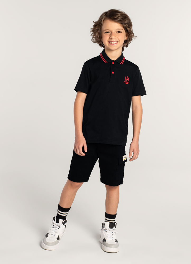 Camiseta Polo Unissex Flamengo Infantil Brandili