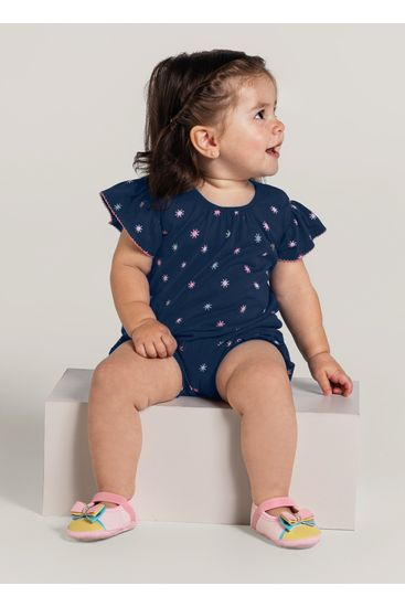 Macaquinho bebê menina estampado em malha Brandili Baby - P