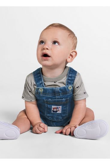 Jardineira jeans infantil menino Mundi - P