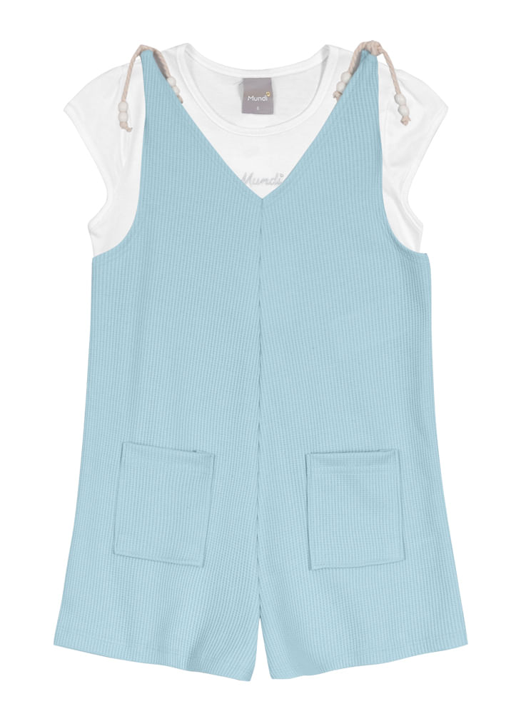 Jardineira com blusa em malha infantil menina Mundi
