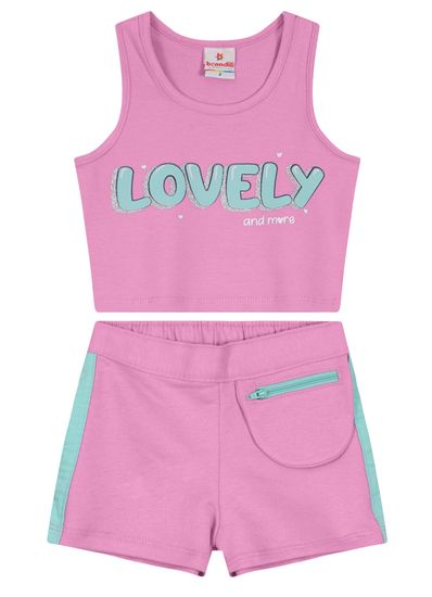 Conjunto Infantil menina com Cropped e Shorts Brandili - 1