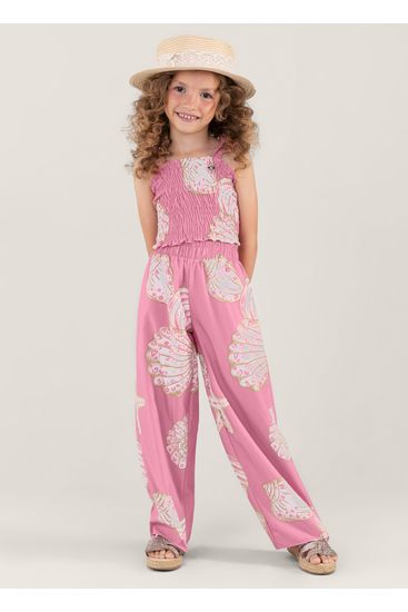 Conjunto estampado infantil menina com top e calça pantacourt Brandili - 4