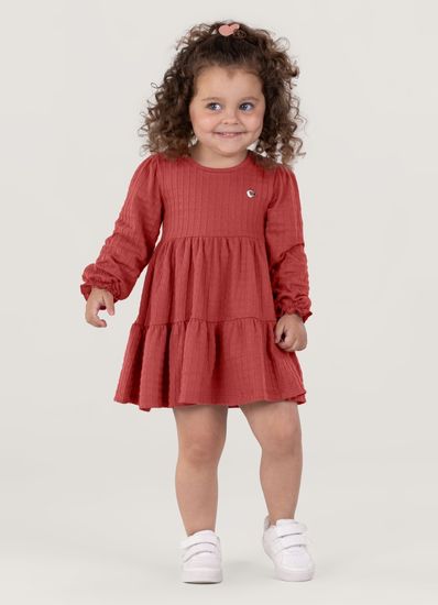 Vestido Manga Longa Em Cotton Infantil Menina Brandili - 10