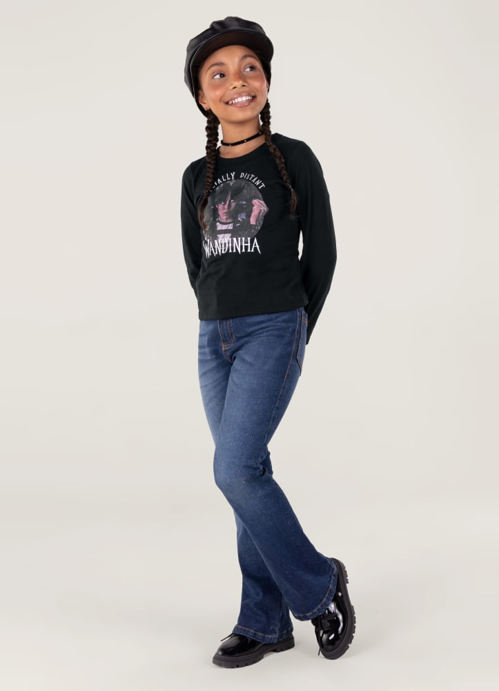 Blusa Wandinha Em Malha Infantil Menina Brandili