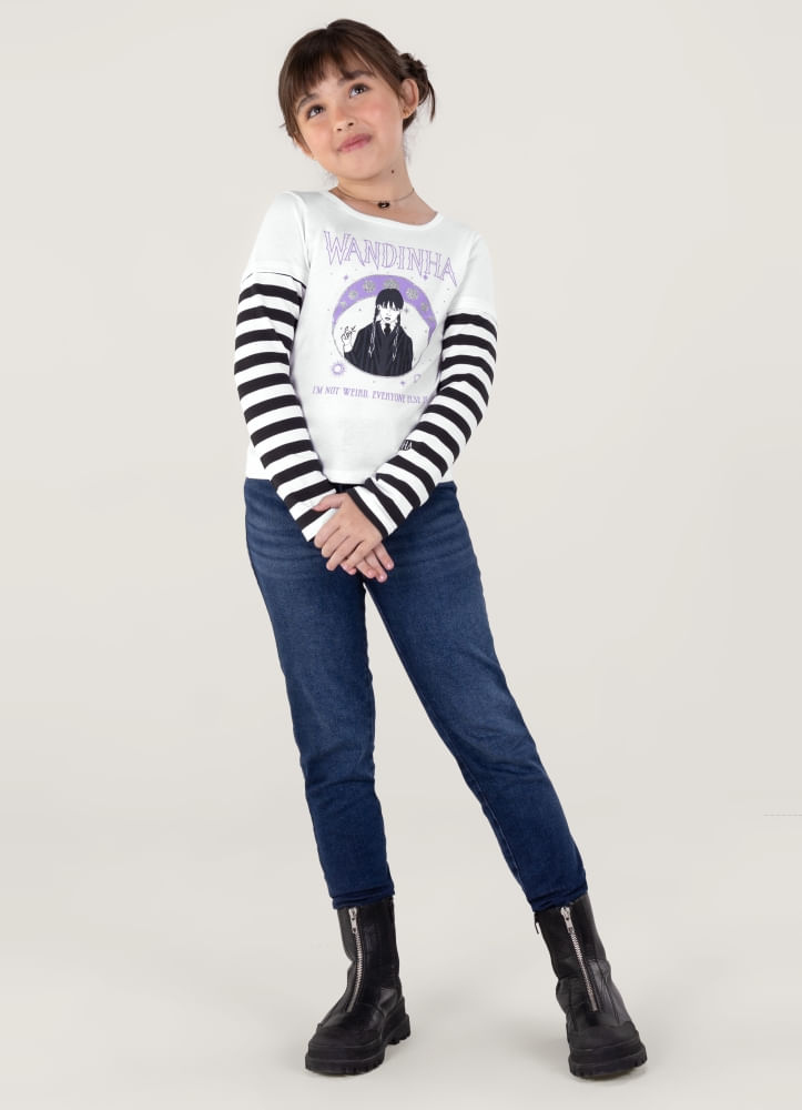 Blusa Wandinha Em Malha Infantil Menina Brandili