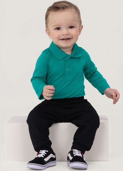 Body polo básico bebê menino de cotton Brandili Baby Verde Body Polo Básico Bebê Menino De Cotton Brandili Baby