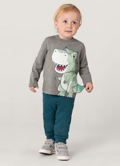 Camiseta Dinossauro Em Malha Infantil Menino Brandili - 1