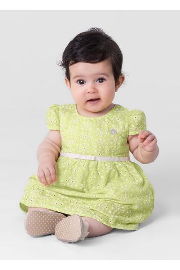 Vestido Em Tecido Laise Infantil Menina Mundi Vestido em tecido laise bebê menina Mundi - P