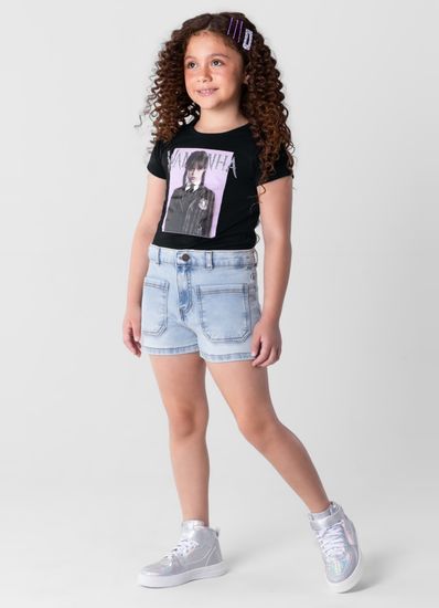 Blusa cropped Wandinha infantil menina em malha Brandili - 10