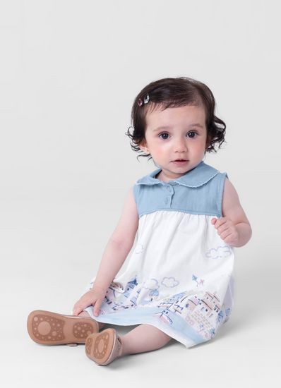 Vestido regata bebê menina estampado Mundi - G