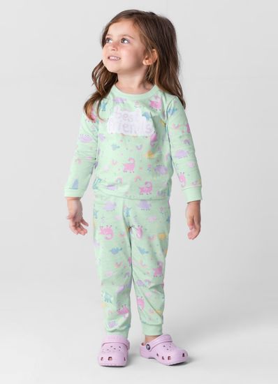 Pijama longo infantil menina com estampa brilha no escuro Brandili - 2