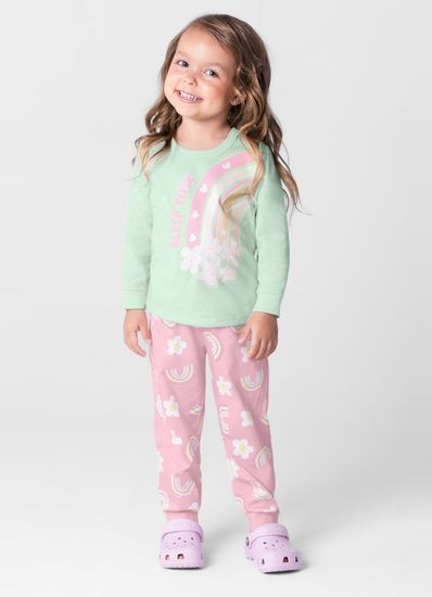 Pijama longo infantil menina com estampa brilha no escuro Brandili - 3