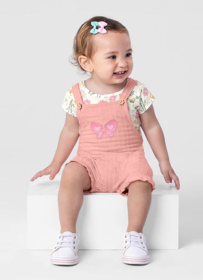 Jardineira bebê menina em cotton Brandili Baby - G