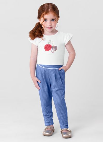 Conjunto infantil menina com blusa cropped e Calça Mundi - 1