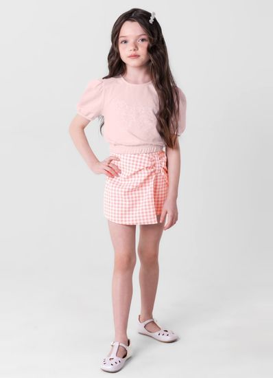 Conjunto infantil menina com cropped e shorts saia Mundi - 4
