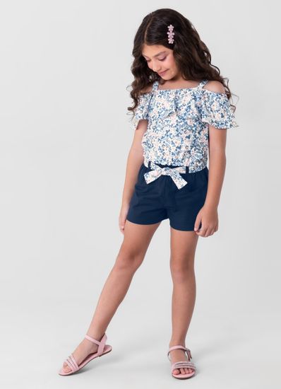 Conjunto infantil menina com cropped e shorts Mundi - 10