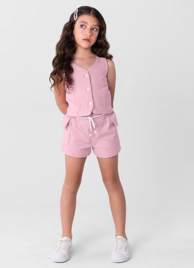 Conjunto sarja infantil menina com colete e shorts Mundi - 12