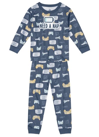 Pijama longo infantil menino com estampa brilha no escuro Brandili - 1