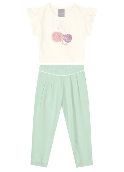 Conjunto infantil menina com blusa cropped e Calça Mundi - 1