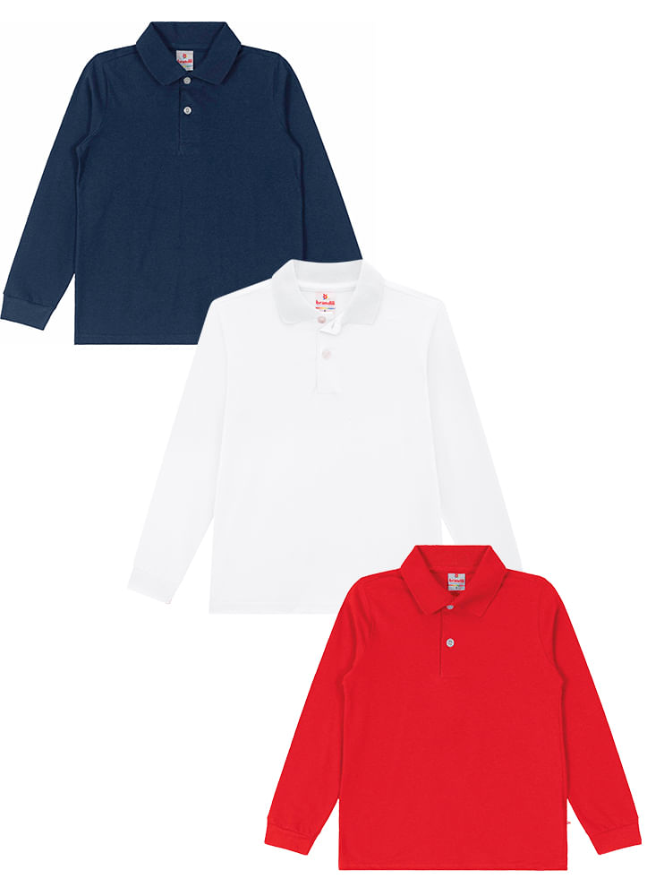 Kit Infantil Menino 3 Camisas Polo Malha Brandili