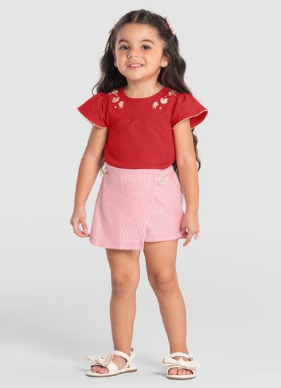 Blusa infantil menina com bordado de flores Mundi - 1