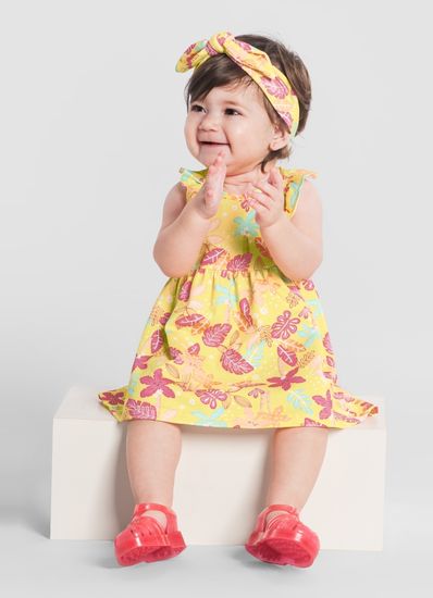 Vestido e tiara bebê menina em cotton Brandili Baby - M