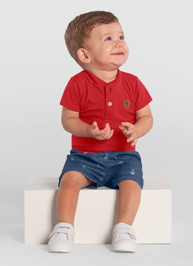 Body bebê menino em piquet comfort Mundi - G