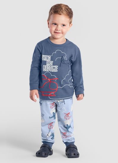 Pijama infantil menino de avião que brilha no escuro Brandili - 1