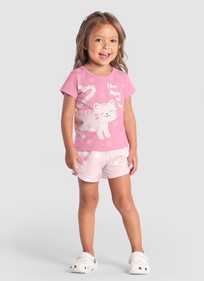 Pijama infantil menina de gatinho que brilha no escuro Brandili - 1