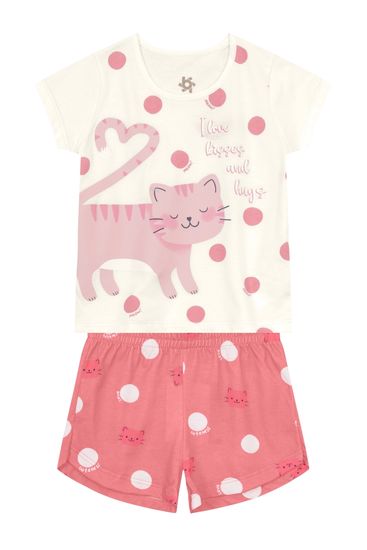 Pijama infantil menina de gatinho que brilha no escuro Brandili - 1