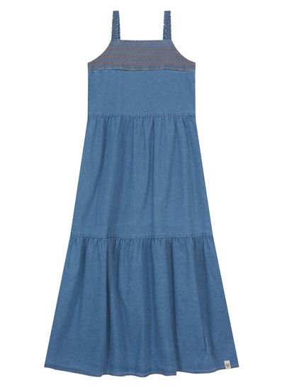 Vestido longo jeans infantil menina com recortes Brandili - 12