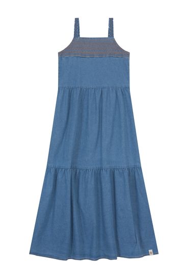 Vestido longo jeans infantil menina com recortes Brandili - 10