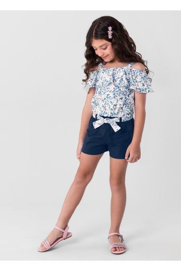Conjunto infantil menina com cropped e shorts Mundi - 4