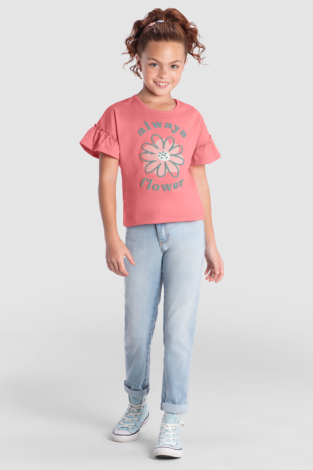 Blusa infantil menina de flor com glitter Brandili