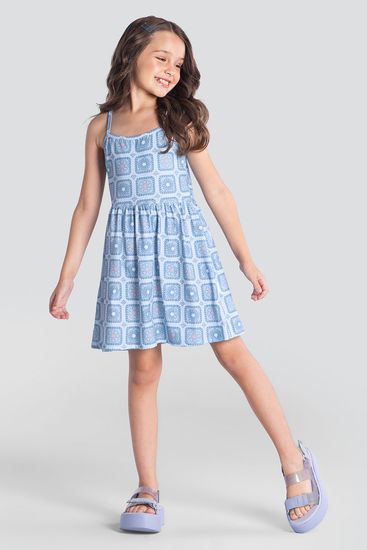 Vestido infantil menina quadriculada com flores Brandili  - 10