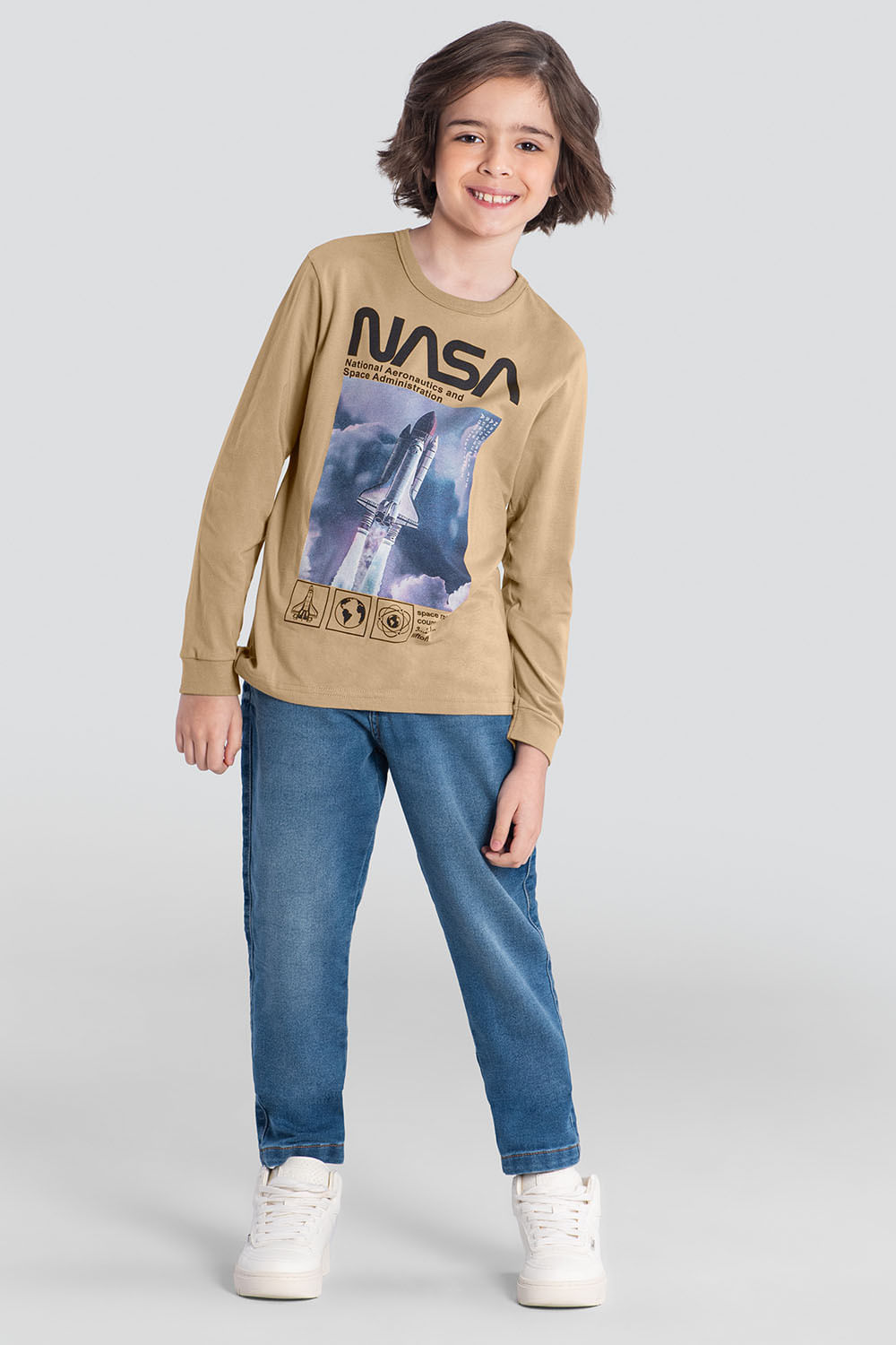 Camiseta infantil menino Nasa metalizada Brandili