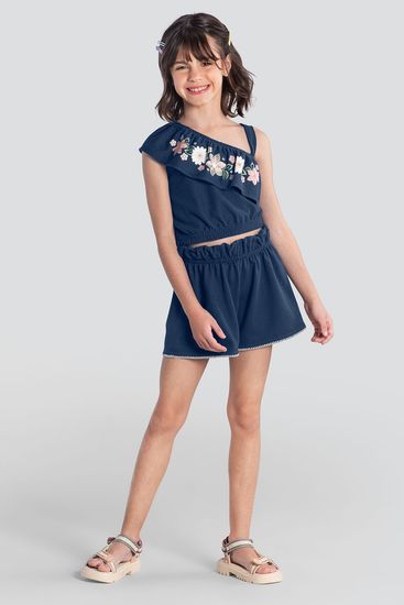 Conjunto infantil menina com flores brilhantes Brandili - 12