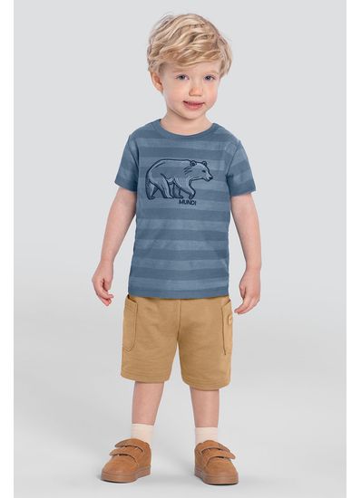 Conjunto infantil menino listrado de ursinho Mundi - 1